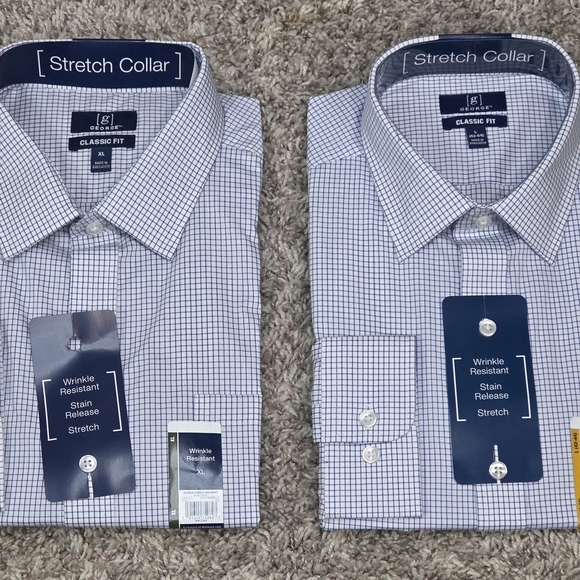 George Other - George Mens Dress Shirt Bundle Lot 2 NWT Blue Check Stretch L XL Business Career